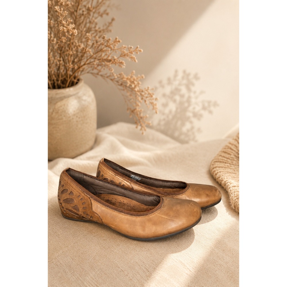 Rockport Cobb Hill Leather Ballet Flats Cutout Comfort Shoes Brown US 9